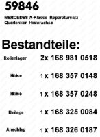 Reparatursatz, Querlenker Hinterachse für MERCEDES-BENZ A-CLASS (W168)