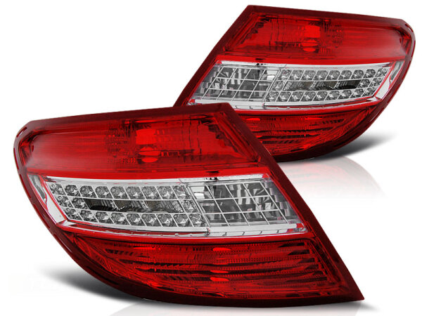 LED Rückleuchten Set Mercedes Benz W204 C-Klasse Limousine BJ 07-10 Klarglas / Rot / Chrome