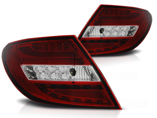 Lightbar Rückleuchten Set Mercedes Benz W204 C-Klasse Limousine BJ 07-10 Klarglas / Rot / Chrome