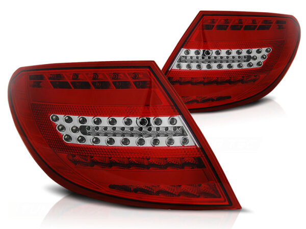 Lightbar Rückleuchten Set Mercedes Benz W204 C-Klasse Limousine BJ 07-10 Klarglas / Rot / Chrome