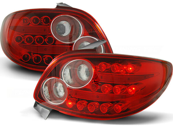 LED Rückleuchten Set Peugeot 206 Hatchback BJ 10.98->> Klarglas / Rot / Chrome 3D/5D