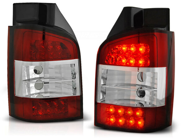 LED Rückleuchten Set Volkswagen T5 Heckklappe BJ 04.03-09 Klarglas / Rot / Chrome