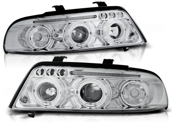 Facelift Angel Eyes Scheinwerfer Set Audi A4 B5 BJ 01/99-09/00 Klar/Chrom