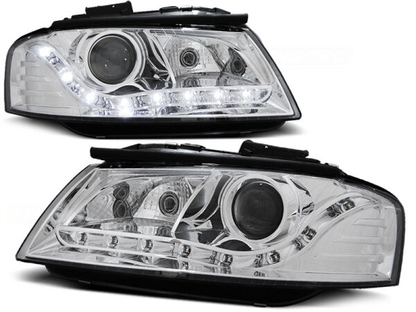 Scheinwerfer Set H7/H7 mit Tagfahrlicht Optik Audi A3 8P BJ 05/03-03/08 Chrom