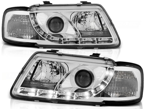 Scheinwerfer Set mit Tagfahrlicht Optik Audi A3 8L BJ 08/96-08/00 Klar/Chrom
