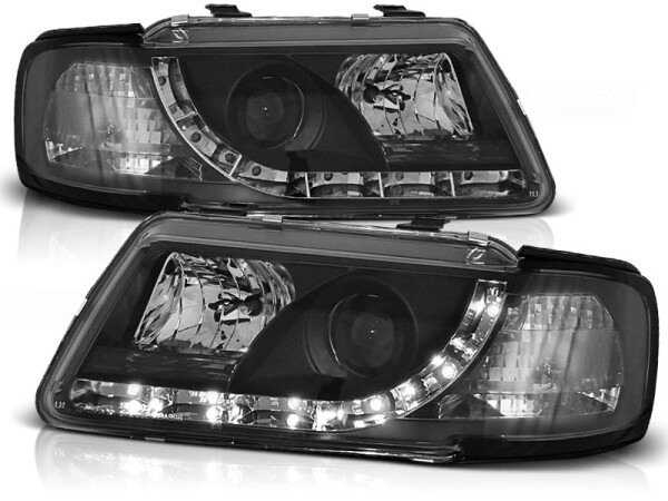 Scheinwerfer Set mit Tagfahrlicht Optik Audi A3 8L BJ 08/96-08/00 Klar/Schwarz