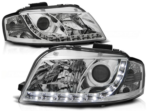 Scheinwerfer Set H7/H1 mit Tagfahrlicht Optik Audi A3 8P BJ 05/03-03/08 Chrom