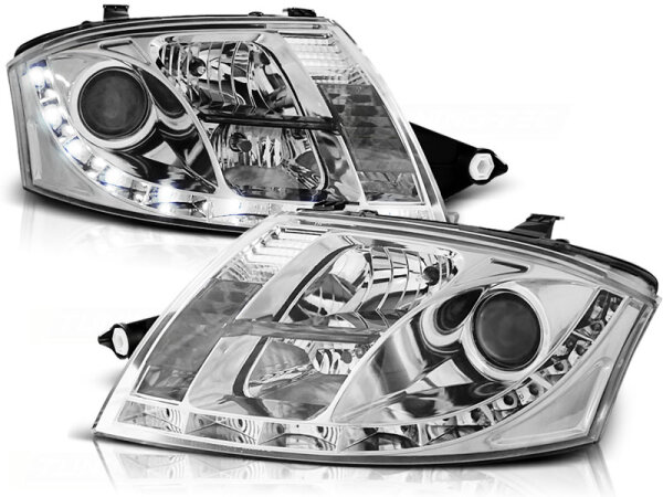 Scheinwerfer Set mit Tagfahrlicht Optik Audi TT BJ 99-06 Klar/Chrom 9Pin