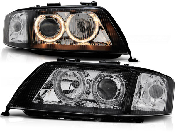 Angel Eyes Scheinwerfer Set Audi A6 C5 BJ 10/99-06/01 Klar/Schwarz RHD/LHD