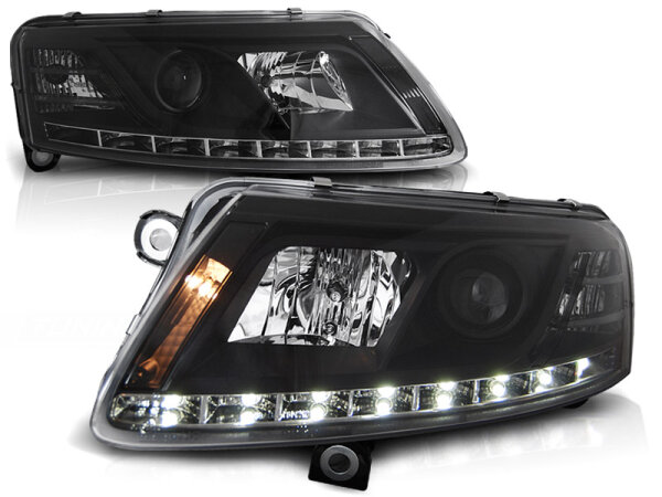 Scheinwerfer Set mit echtem Tagfahrlicht Audi A6 C6 BJ 04/04-08 Klar/Schwarz