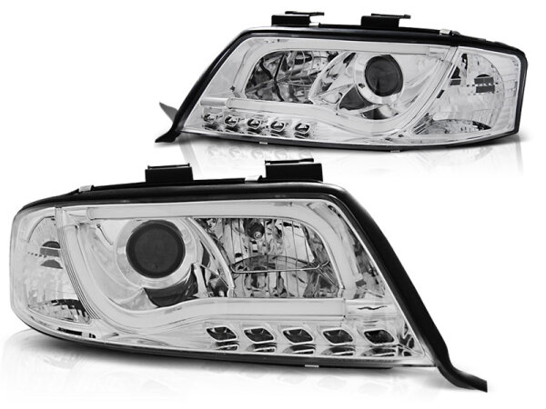 LTI Scheinwerfer Set mit Tagfahrlichtoptik Audi A6 BJ 06/01-05/04 Klar/Chrom