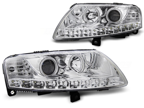 CCFL Angel Eyes Scheinwerfer Set Audi A6 C6 BJ 04/04 -08 Klar/Chrom