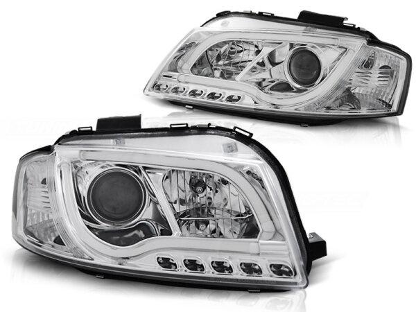LTI Scheinwerfer Set mit echtem Tagfahrlicht Audi A3 8P BJ 05/03-03/08 Chrom