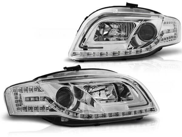 LTI Scheinwerfer Set mit TFL Optik Audi A4 B7 8E BJ 11/04-03/08 Klar/Chrom