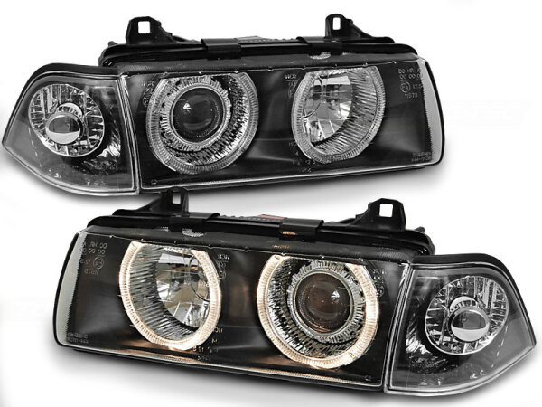 Angel Eyes Scheinwerfer Set BMW 3er E36 Coup/Cab BJ 12/90-08/99 Schwarz RHD/LHD