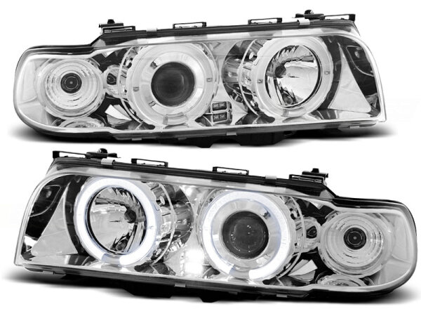 Angel Eyes Xenon Optik Scheinwerfer Set BMW E38 BJ 06/94-08/98 Klar/Chrom