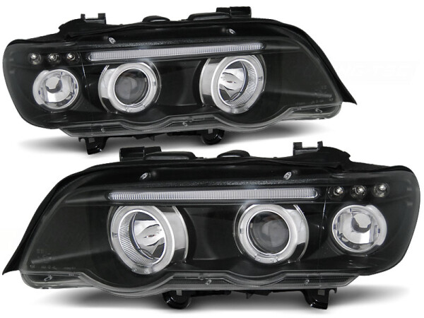 Angel Eyes Scheinwerfer Set H1/H1 BMW X5 E53 BJ 09/99-10/03 Klar/Schwarz