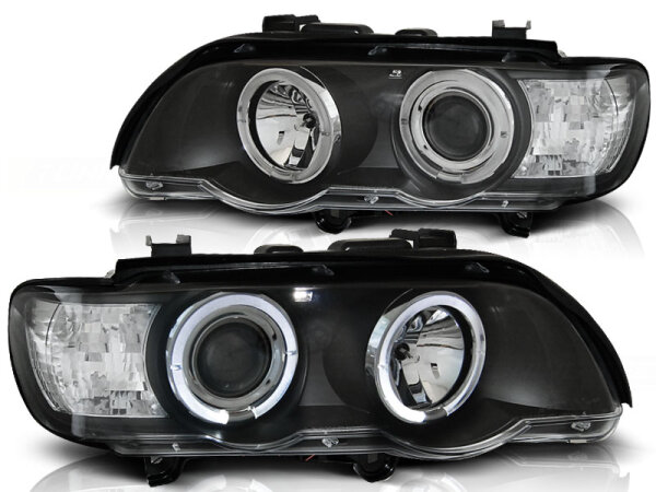 Angel Eyes Scheinwerfer Set H7/H1 BMW X5 E53 BJ 09/99-10/03 Klar/Schwarz