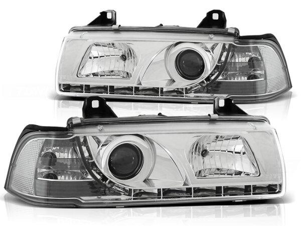 Scheinwerfer Set mit TFL Optik BMW 3er E36 Coupe/Cabrio BJ 12/90-08/99 Chrom