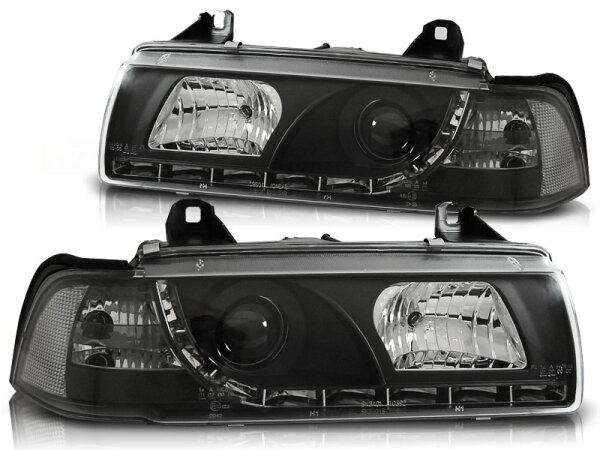 Scheinwerfer Set mit TFL Optik BMW 3er E36 Coupe/Cabrio BJ 12/90-08/99 Schwarz