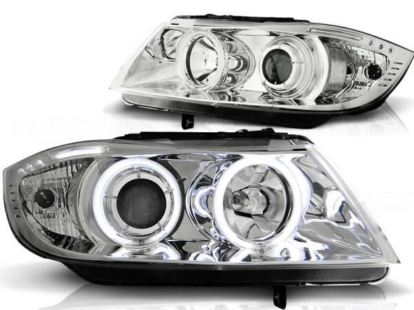 CCFL Angel Eyes Scheinwerfer Set BMW 3er E90/91 BJ 03/05-08/08 Chrom