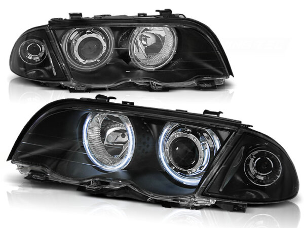 CCFL Angel Eyes Scheinwerfer Set BMW 3er E46 BJ 05/98 - 08/01 Klar/Schwarz