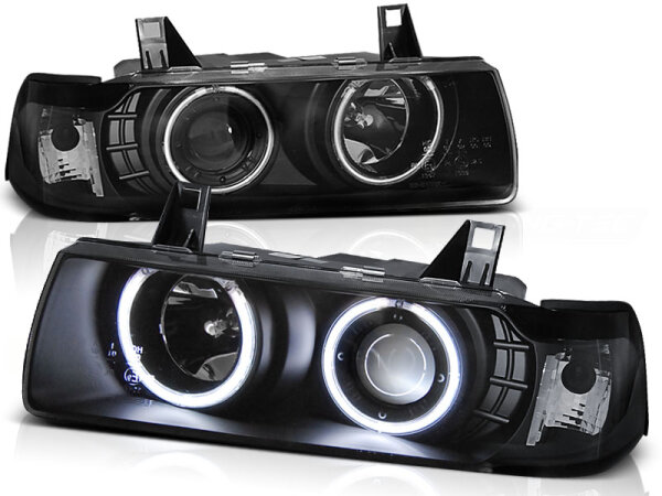 CCFL Angel Eyes Scheinwerfer Set BMW 3er E36 Coup/Cab BJ 12/90-08/99 Schwarz