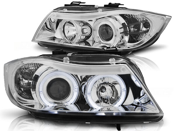 Angel Eyes Scheinwerfer Set BMW 3er E90/91 BJ 03/05-08/08 Klar/Chrom