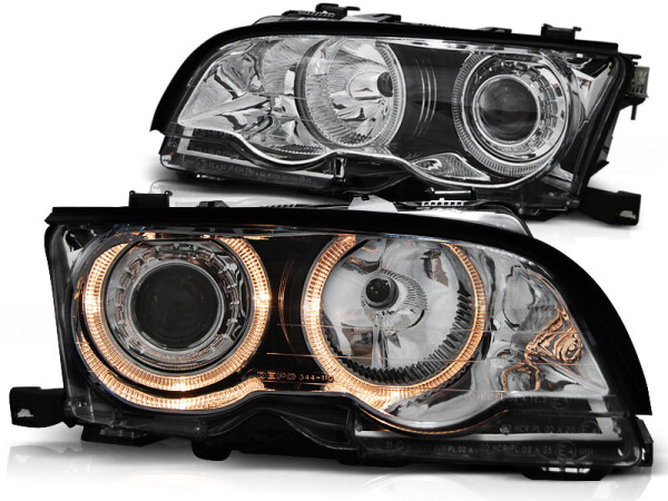 Angel Eyes Scheinwerfer Set BMW 3er E46 Coup/Cab BJ 09/01-03/03 Chrom RHD/LHD