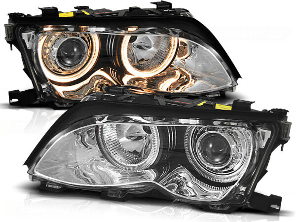 Angel Eyes Scheinwerfer Set BMW 3er E46 Lim/Kombi BJ 09/01-03/05 Chrom RHD/LHD