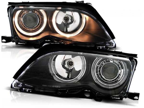 Angel Eyes Scheinwerfer Set BMW 3er E46 Lim/Kombi BJ 09/01-03/05 Schwarz RHD/LHD