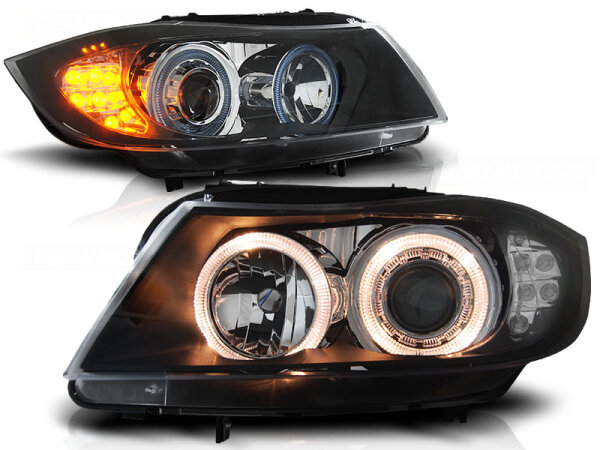 AngelEyes Scheinwerfer Set BMW E90/91 BJ 03/05-08/08 Schwarz LED Blinker RHD/LHD