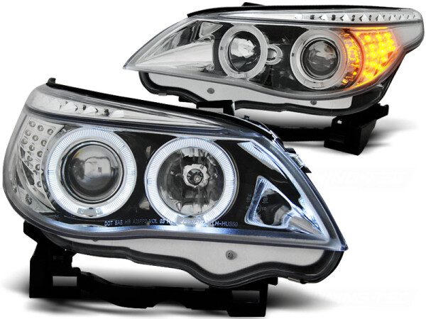 Angel Eyes Scheinwerfer Set BMW E60/61 BJ 03-07 Klar/Chrom LED Blinker