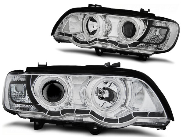 CCFL Angel Eyes Xenon Scheinwerfer Set BMW X5 E53 BJ 09/99-10/03 Klar/Chrom