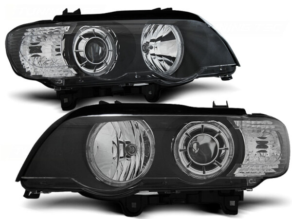 LED Angel Eyes Scheinwerfer Set BMW X5 E53 BJ 09/99-10/03 Klar/Schwarz RHD/LHD