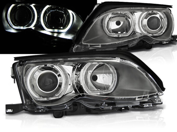 Angel Eyes Scheinwerfer Set BMW E46 Lim/Kombi BJ 09/01-03/05 Chrom RHD/LHD