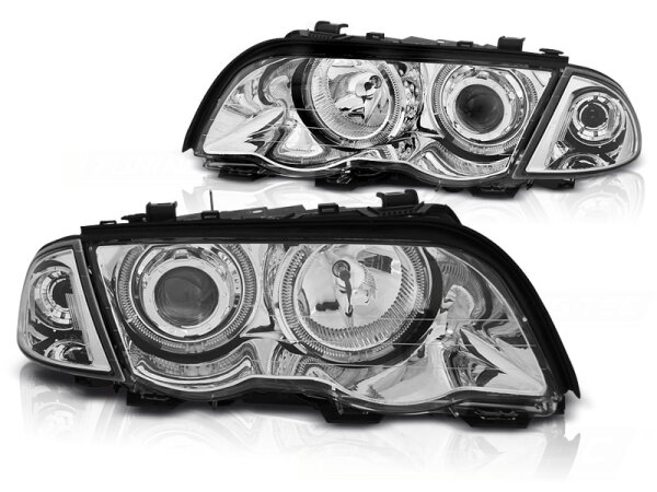 LED Angel Eyes Scheinwerfer Set BMW 3er E46 BJ 05/98-08/01 Klar/Chrom