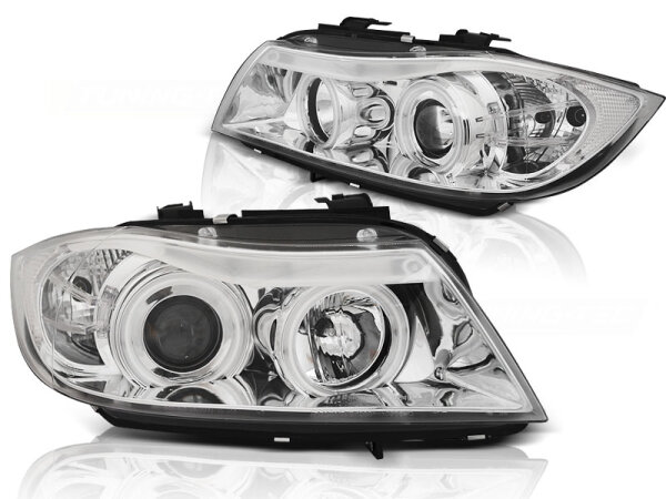CCFL Angel Eyes Scheinwerfer Set BMW 3er E90/91 BJ 03/05-08/08 Klar/Chrom