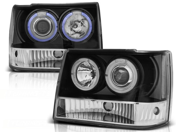 Angel Eyes Scheinwerfer Set Chrysler Jeep Grand Cherokee BJ 93-98 Klarglas / Schwarz