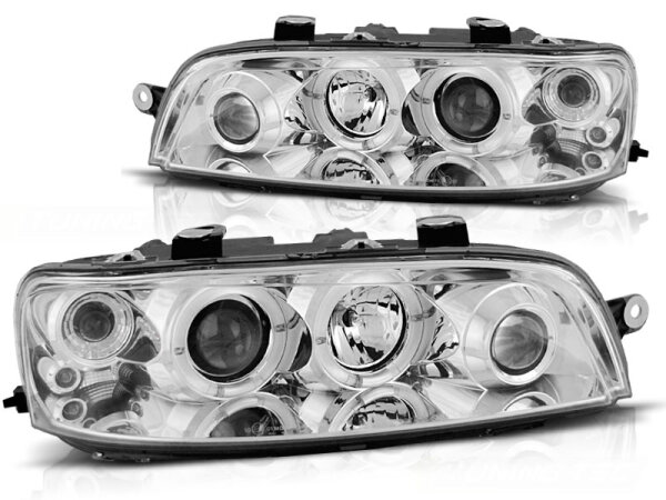 Angel Eyes Scheinwerfer Set Fiat Punto BJ 10/99-06/03 Klar/Chrom mit NBL