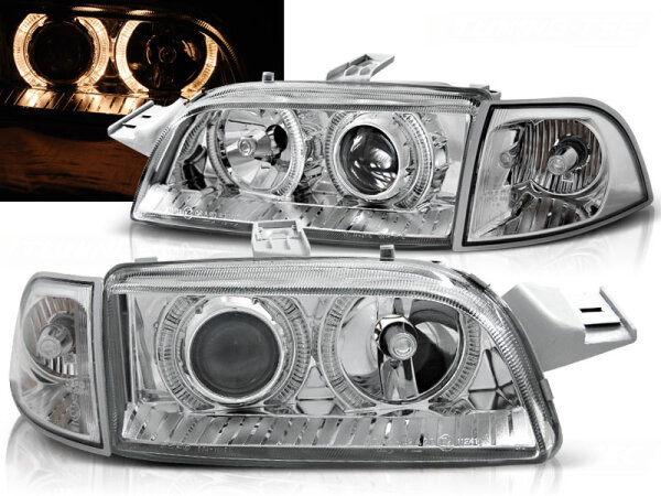 Angel Eyes Scheinwerfer Set Fiat Punto BJ 11/93-09/99 Klar/Chrom RHD/LHD