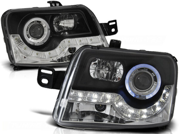 Angel Eyes Scheinwerfer Set mit Tagfahrlicht Optik Fiat Panda BJ 03-12 Schwarz