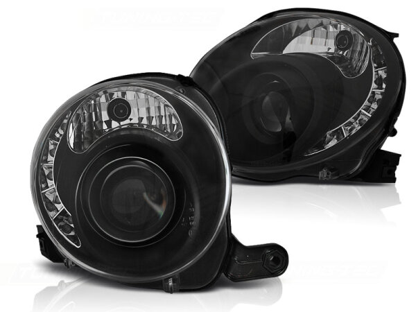 Scheinwerfer Set Fiat 500 BJ 07-15 Schwarz