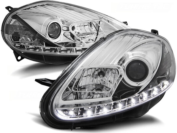 Scheinwerfer Set mit Tagfahrlicht Optik Fiat Grande Punto BJ 08-09 Klar/Chrom