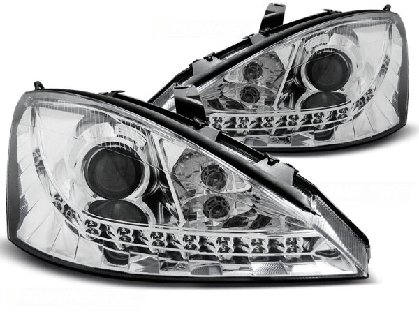 Scheinwerfer Set mit Tagfahrlichtoptik Ford Focus BJ 11/01-10/04 Klar/Chrom