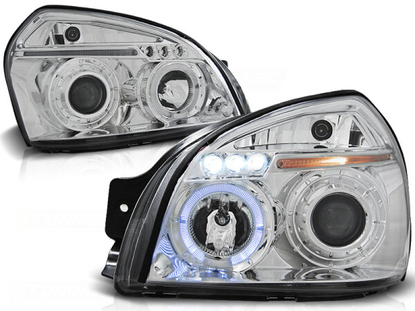 Angel Eyes Scheinwerfer Set Hyundai Tucson BJ 07/04-10 Klar/Chrom