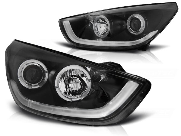 Lightbar Angel Eyes Scheinwerfer Set Hyundai Tucson IX35 BJ 10-13 Klar/Schwarz