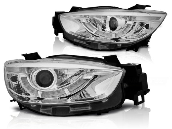 Scheinwerfer Set mit echtem Tagfahrlicht Mazda CX 5 BJ 11-15 Klar/Chrom