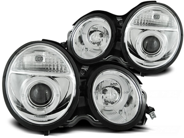 Angel Eyes Scheinwerfer Set Mercedes E-Klasse W210 BJ 1995 - 05.1999 Klar/Chrom