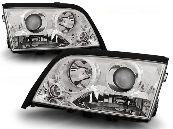 Scheinwerfer Set H7/H1/H1 Mercedes C-Klasse W202 BJ 06/93-06/00 Klar/Chrom